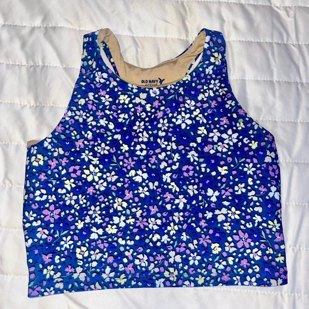 Old Navy Blue and Purple Floral Tank and Leggings Active Set EUC